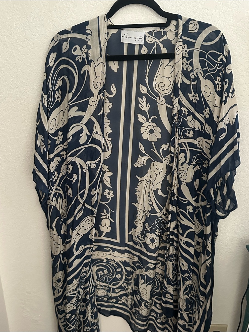 Printed Navy and Cream Women’s Kimono Cover-Up